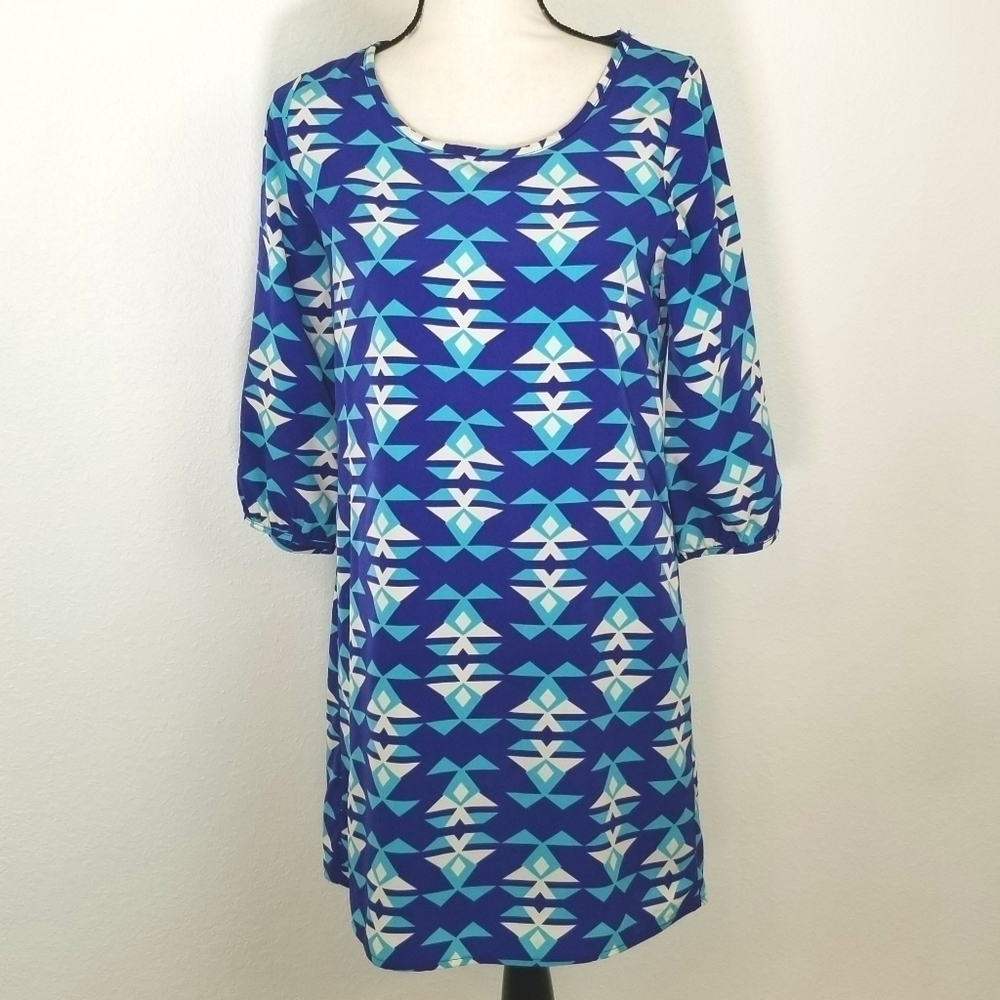 PEACH LOVE CREAM CA Turquoise/Royal Blue Dress, S